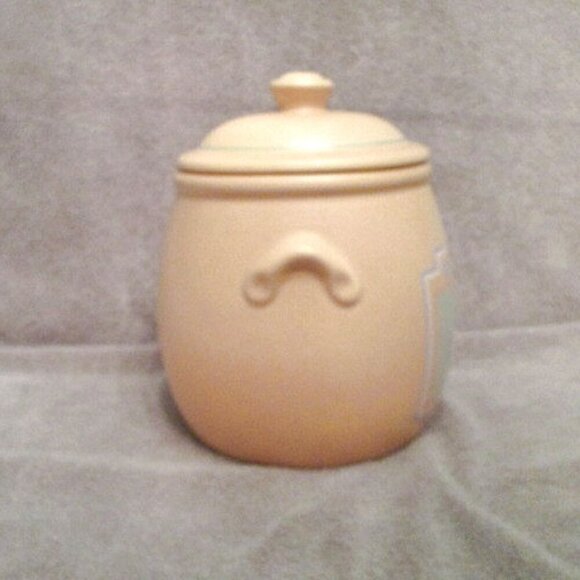 11" Treasure Craft SOUTHWEST Aztec COOKIE JAR Barrel Canister LID Pastel VTG 80s - Picture 4 of 11